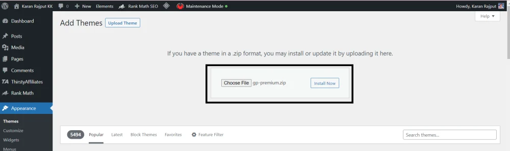 Upload and install GeneratePress