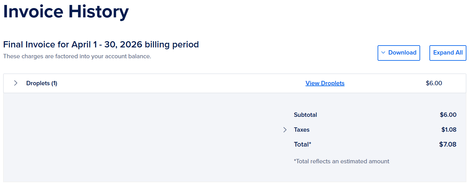 digitalocean Invoice History