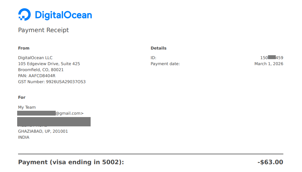 digitalocean payment recepit
