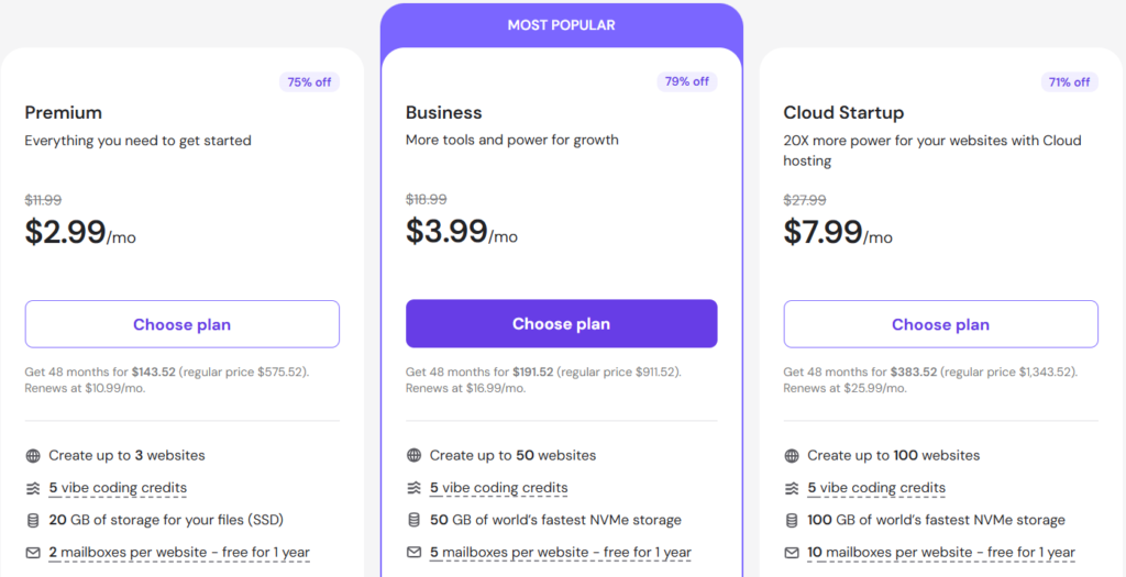 hostinger hosting plan details