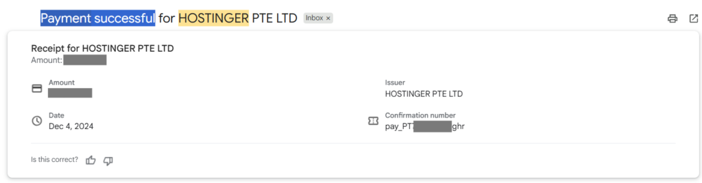 Hostinger Payment successful