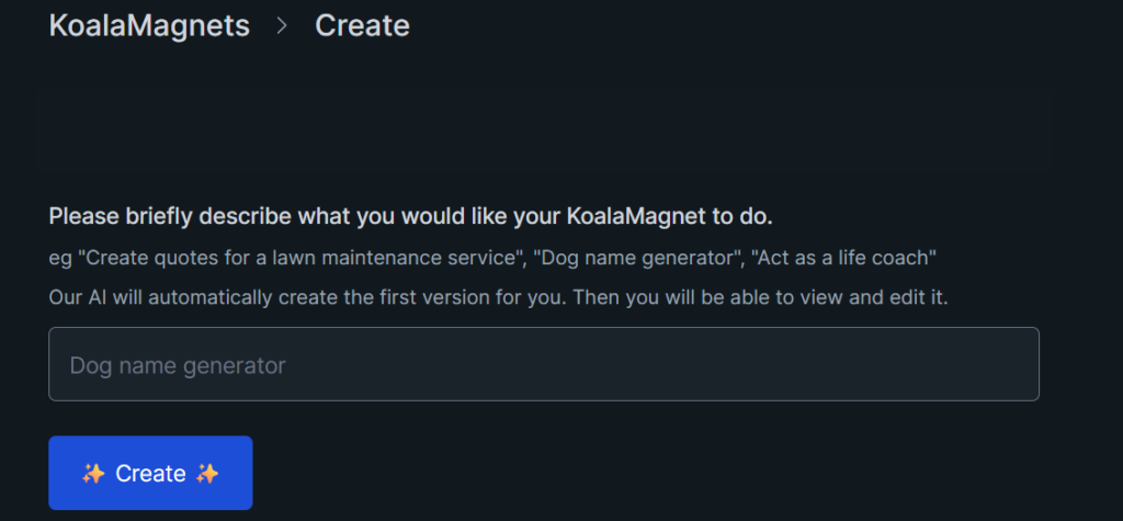 KoalaMagnets creation interface