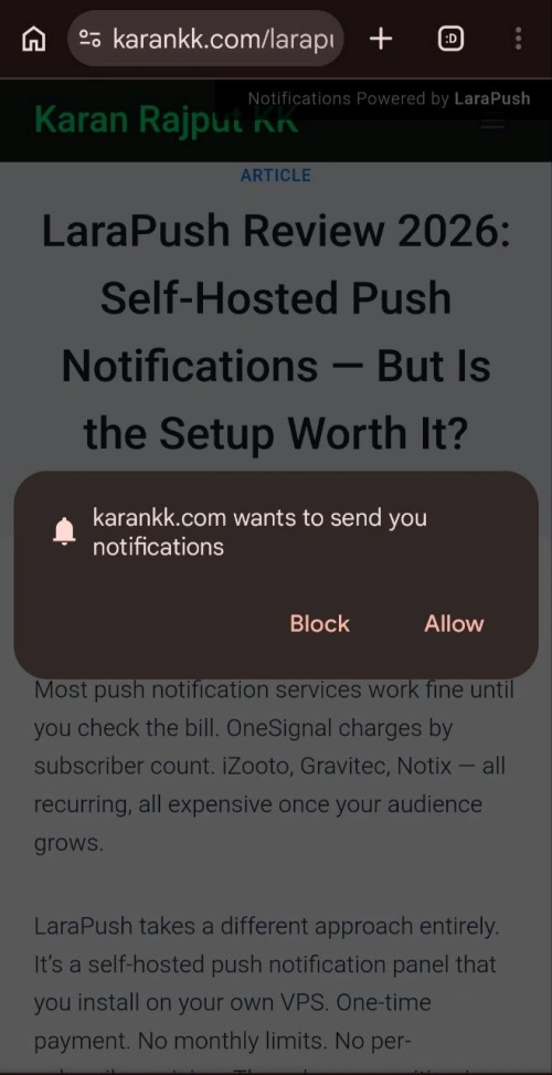 larapush notification on karan kk