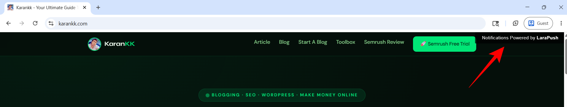 Notification received on karankk.com