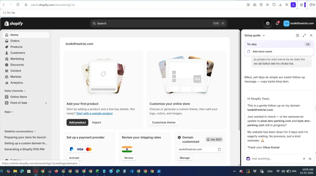 2 shopify dashboard with domain name show on screen