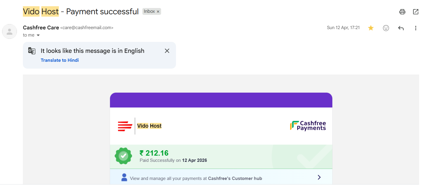 Vido Host Payment successful