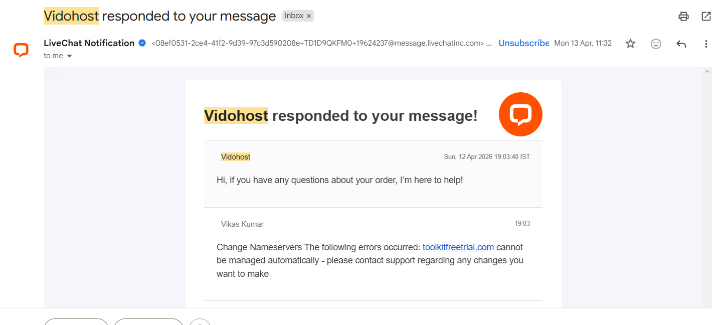 Vidohost responded to your message