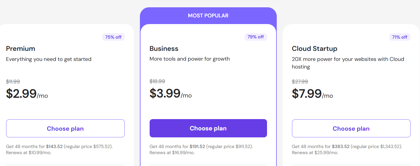 Hostinger Web hosting plan
