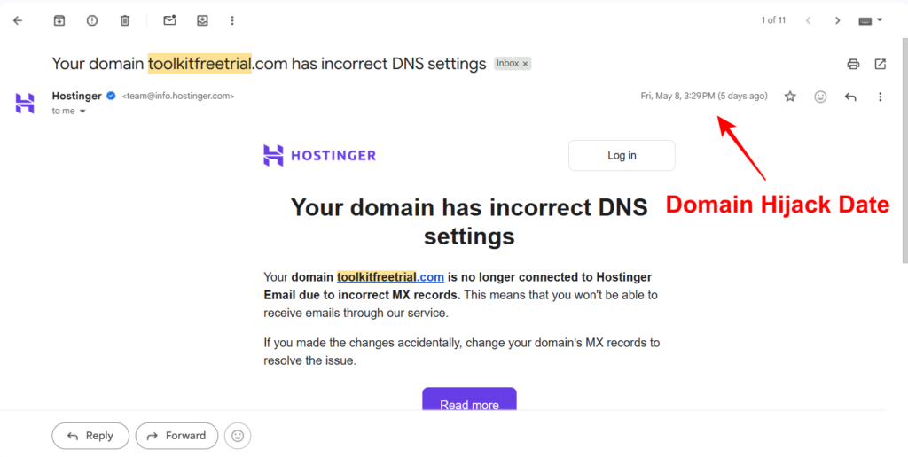 domain hijack date