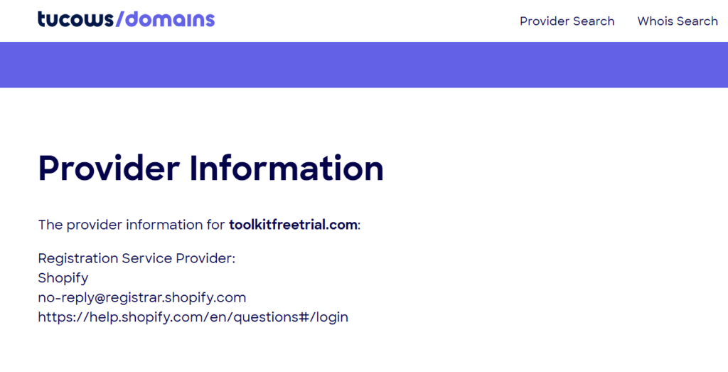 provider information for toolkitfreetrial.com