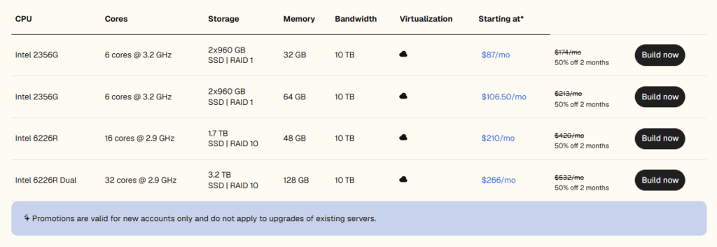 Liquid Web Cloud Dedicated Server Plans