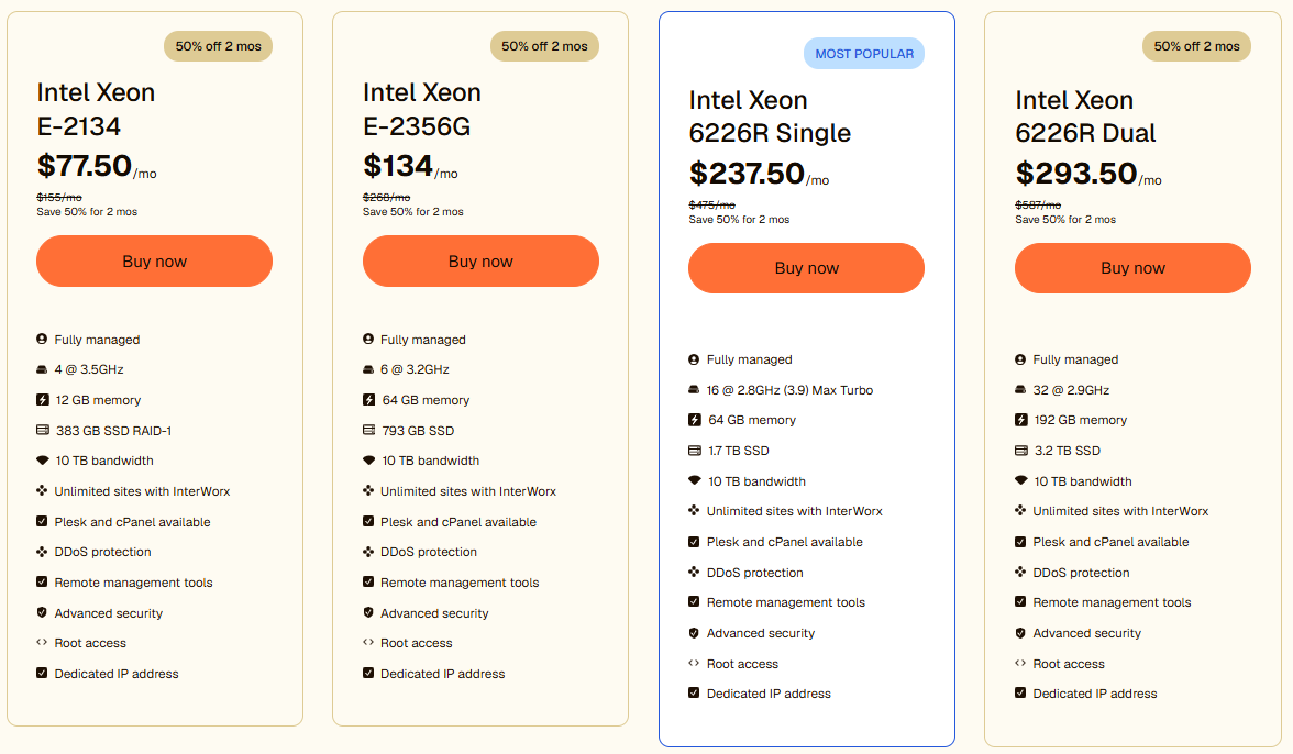 Liquid Web dedicated server plan comparison